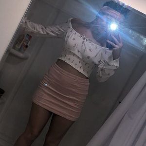 White Floral Hollister Cropped Long Sleeve Small